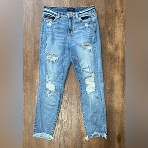 Judy blue distressed denim boyfriend fit jeans size 5 / 27 stretch